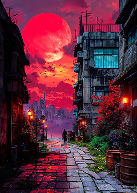 Red Moon Cityscape