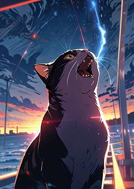 Cat Under a Starry Sky