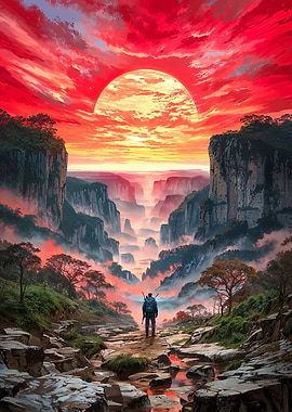 Lone Traveler in a Canyon