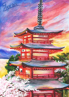 Japanese Pagoda Painting