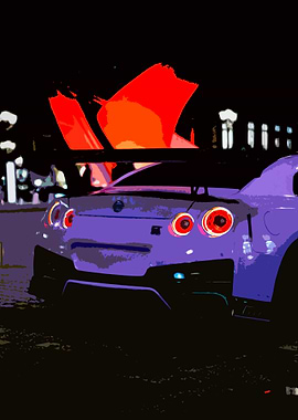 Purple Nissan GT-R parked in Paris
