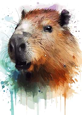Capybara Watercolor Portrait