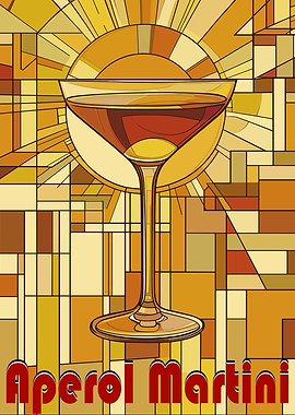 Aperol Martini Art Deco Poster