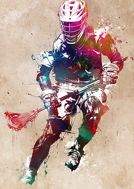 Lacrosse Player Watercolor Art