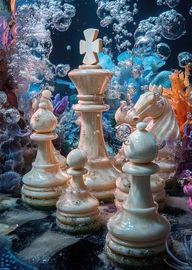 Chess Pieces Underwater