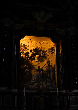 Religious Artwork in Dark Chapel