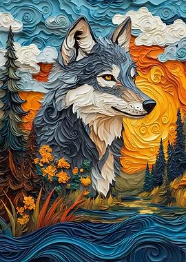Wolf in a Whimsical Landscape