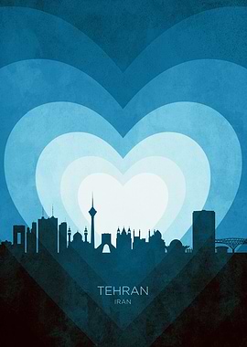 Tehran Iran Skyline Hearts Blue