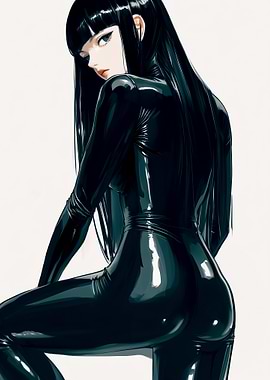 Anime Girl in Black Latex Suit