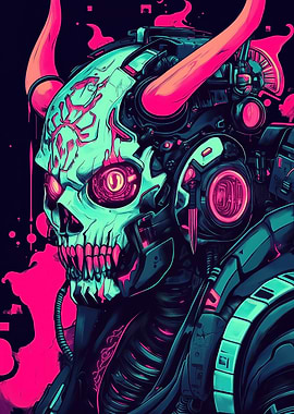Cyberpunk Skull with Horns
