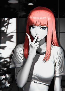 Anime Girl with Pink Hair and Blue Eyes