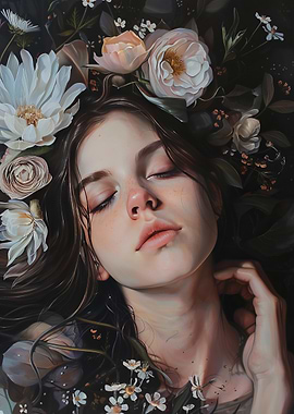 Woman Surrounded by Flowers