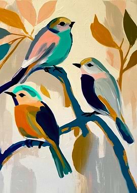 Three Birds on Branch