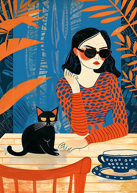 Woman with Cat and Coffee