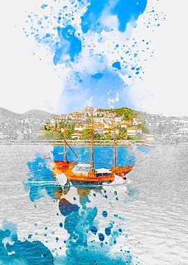 Sailing Ship in Watercolor Dubrovnik