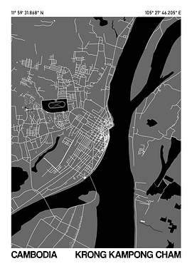 Krong Kampong Cham City Street Map