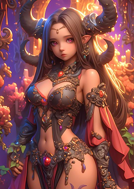 Demoness with Horns Anime Girl Waifu Gaming