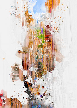 Narrow Street Watercolor Dubrovnik Croatia