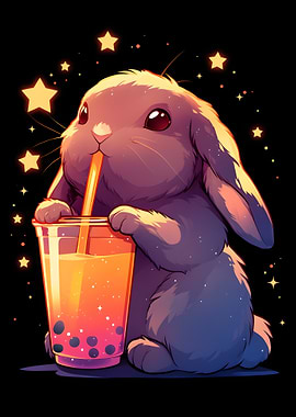 Cute Bunny with Boba Tea