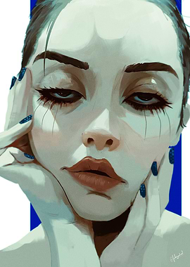 Woman with Blue Nails