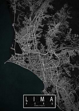 Lima City Map Peru Dark