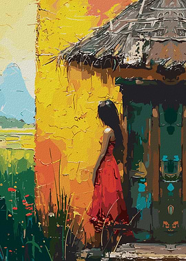 Woman in Red Dress by Hut