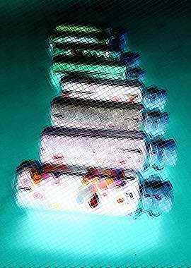 Abstract Bottles on Teal