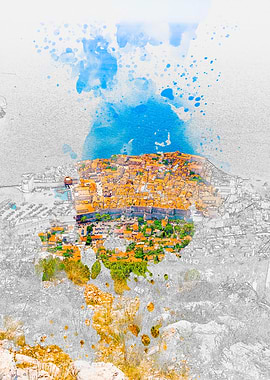 Watercolor Cityscape Dubrovnik Croatia