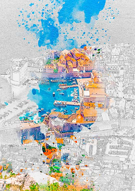 Watercolor Cityscape Dubrovnik Croatia