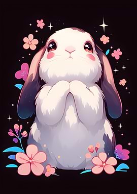 Cute Bunny with Flowers