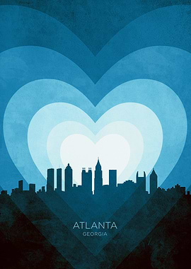Atlanta Georgia Skyline Hearts Blue