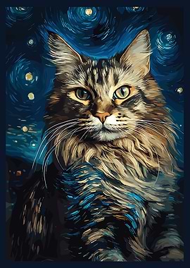 Cat Starry Night Van Gogh Cat For Cat Lover