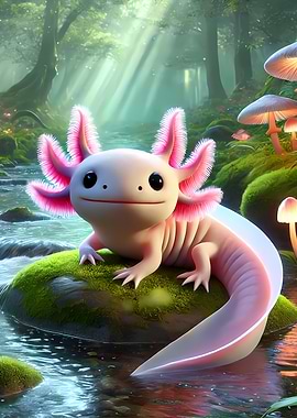 Cute Axolotl in Forest