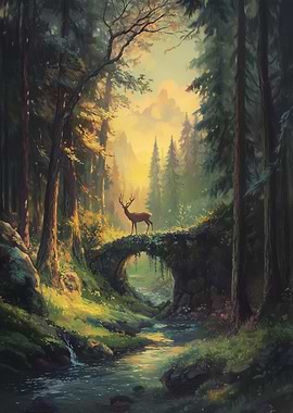 Deer on a Stone Bridge