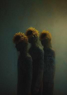 Three Figures Crowned by Sunflowers