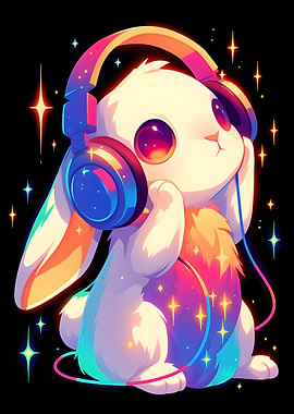 Cute Bunny with Headphones