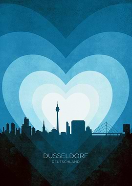 Düsseldorf Germany Skyline Hearts Blue
