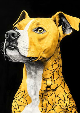 Golden Pitbull with Floral Tattoo Animal