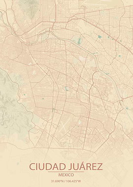 Ciudad Juarez Mexico Vintage Style City Map