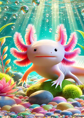 Cute Axolotl Underwater