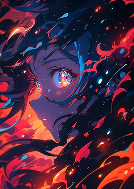 Anime Girl in Flames fantasy