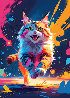 Colorful Cat Running