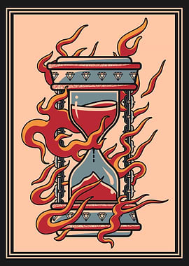 Flaming hourglass vintage illustration