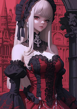 Anime Girl in Red Dress Gaming