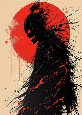 Dark Figure with Red Moon