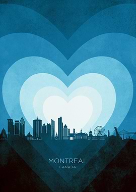 Montreal Canada Skyline Hearts Blue
