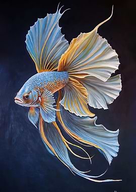 Blue and Gold Betta Fish Painting