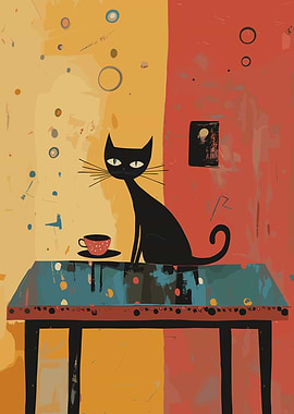 Black Cat with Coffee