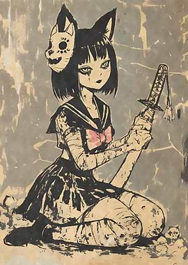 Zombie Anime Cat School Girl