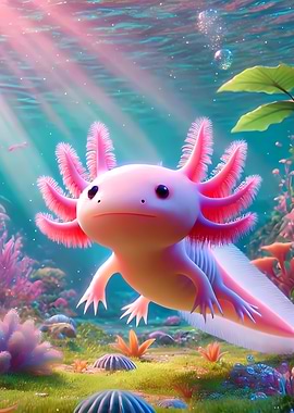 Cute Axolotl Underwater